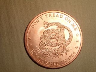 1 Oz Pure Copper Round - Don ' T Tread On Me - Eternal Vigilance - Fine Avdp Ounce photo