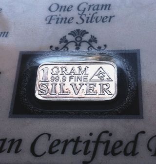 Acb 1 Gram Ag Bar 99.  9 Fine Silver With Certificate Of Authenticity Great Gift photo