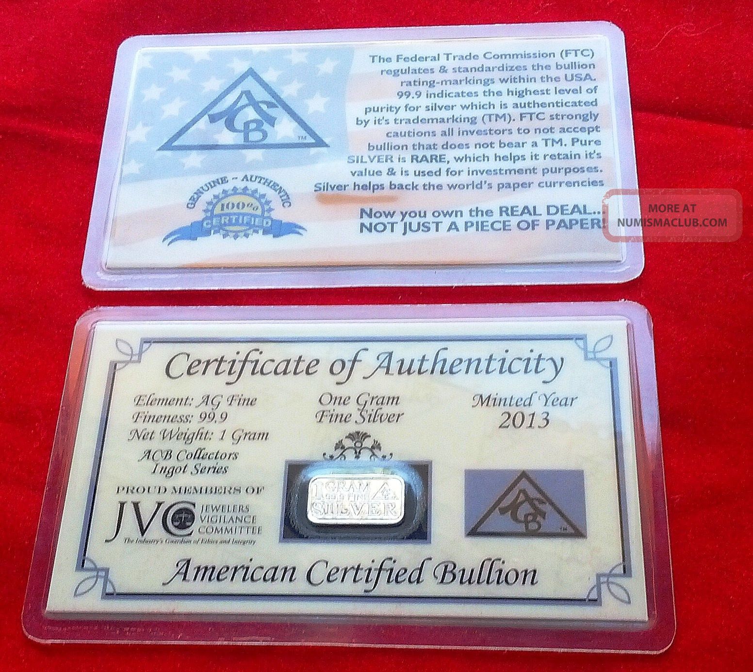 Acb 1 Gram Ag Bar 99 9 Fine Silver With Certificate Of Authenticity