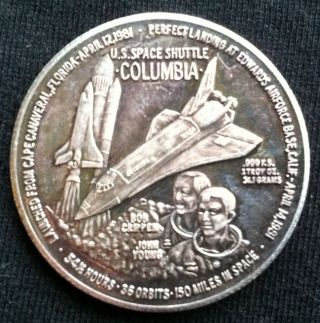 1 Oz.  999 Fine Silver U.  S.  Space Shuttle Columbia Round photo