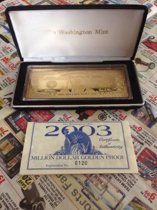 4 Oz Washington Gold Over.  999 Silver Bar - $1,  000,  000 Bill Design photo