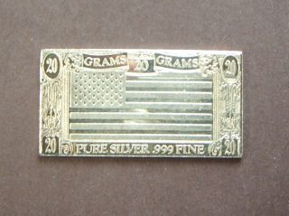 U.  S.  Flag 20 Grams Pure Silver Bar.  999 Fine Tx - 125 photo