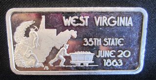 . 999 Fine Pure Silver Bar Ingot Bullion West Virginia 35th State 1 Ozt photo