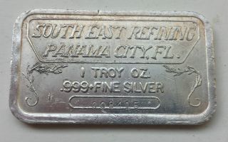Silver Bullion Bar,  1 Troy Ounce.  999 Fine,  South East Refining,  Serial photo