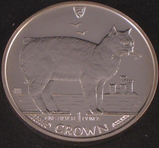 1988 Isle Of Man Manx Short Tail Bobbed Cat1 Crown.  999 Silver Round Proof Coin photo
