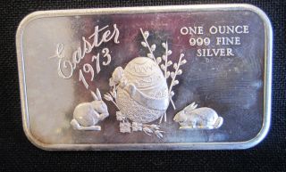 . 999 Fine Pure Silver Bar Ingot Bullion 1973 Easter Bunny Egg 1 Ozt photo