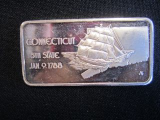 . 999 Fine Pure Silver Bar Ingot Bullion Connecticut 5th Us State 1 Ozt Bar photo
