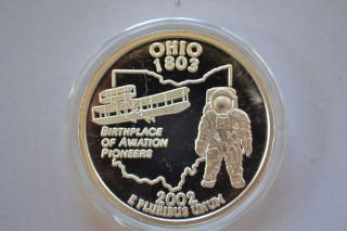 2002 State Of Ohio 1oz Troy.  999 Silver Statehood Replica Round Bu Cond photo
