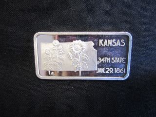 . 999 Fine Pure Silver Bar Ingot Bullion Kansas 34th Us State Capitol Bar 1 Ozt photo