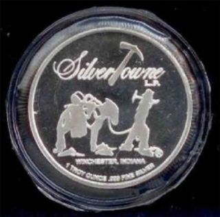 Silver Round Miner Mule Jackass Prospector Silvertowne Logo @ R And L Art photo
