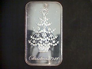 1981 Christmas 1 Troy Oz.  999 Fine Silver Bar One Ounce Madison photo