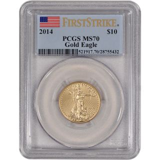2014 American Gold Eagle (1/4 Oz) $10 - Pcgs Ms70 - First Strike photo