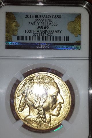 2013 Buffalo Gold Early Release Ms 69 100th Anniversary.  9999 24kt One Ounce photo