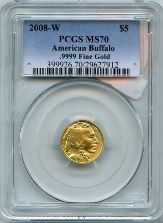 2008 - W Pcgs Ms 70 American Buffalo $5 Gold Coin - 1/10 Oz Troy - G1s Kr887 photo