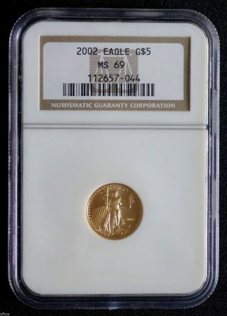2002 $5 American Eagle Gold Coin - Ngc Certified And Graded Ms 69 - photo