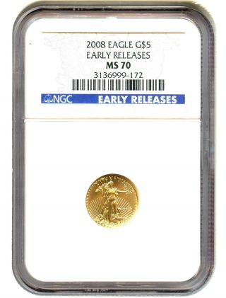 2008 Gold Eagle $5 Ngc Ms70 (early Releases) American Gold Eagle Age photo