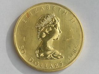 1985 1 Oz Ounce Gold Canadian Maple Leaf Coin photo