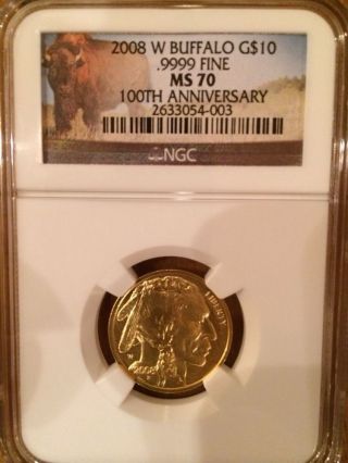 2008 W $10 Gold Buffalo Ngc Ms 70 Rare Buffalo Label photo
