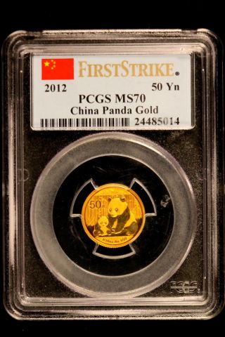 Pcgs First Strike Ms70 2012 China Gold Panda 50y Chinese Flag Label photo
