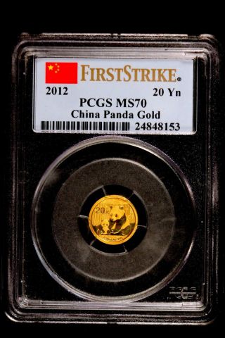 Pcgs First Strike Ms70 2012 China Gold Panda 20y Chinese Flag Label photo