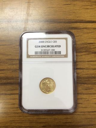 2008 $5 American Eagle 1/10 Ounce Gold Coin Ngc Gem Bu photo
