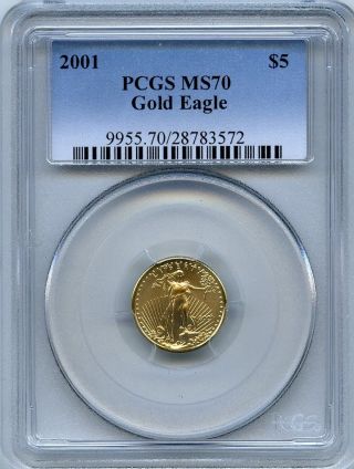 2001 $5 (1/10 Oz) State Gold Eagle Pcgs Ms70 photo