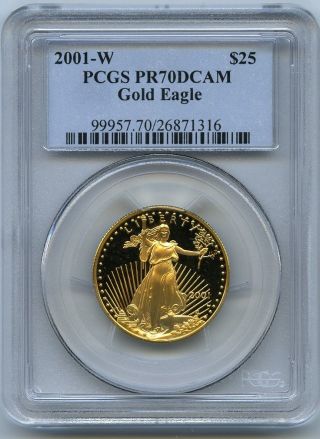 2001 - W $25 (1/2 Oz) Proof Gold Eagle Pcgs Pr 70 Pf 70 Dcam photo