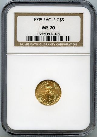 1995 $5 (1/10 Oz) State Gold Eagle Ngc Ms70 photo