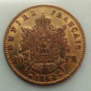 France 20 Francs Gold Napoleon Iii 1864 photo