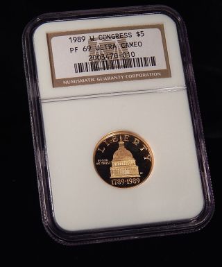 1989 W Congress Bicentennial Commemorative $5 Gold Ngc Pf69 Ultra Cameo photo