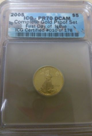 2005 $5 American Eagle 1/10 Ounce Gold Coin - Icg Pr70 Dcam photo