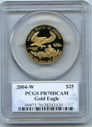 2004 - W $25 (1/2 Oz) Proof Gold Eagle Pcgs Pr 70 Pf 70 Dcam Signature Series photo