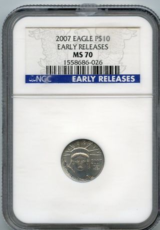 2007 $10 (1/10 Oz) State Platinum Eagle Ngc Ms70 Early Release photo