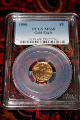 1999 $5 Gold Eagle Pcgs Ms68 Us Gold Bullion 1/10 Ounce,  Fine Gold Coin photo