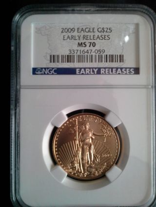 2009 $25 1/2 Oz Gold American Eagle Ngc Ms70 (early Releases).  99 Cent Start Bid photo