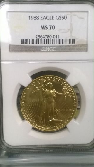 1988 $50 Gold Eagle Ms70 Ngc Ms 70 1 Oz. photo