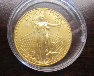 1993 1 Oz Gold American Eagle Coin - Brilliant - Pictures Taken Through Plastic photo