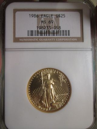 1986 Bu 1/2 Oz $25 Gold American Eagle Ngc Certified Ms 69 photo