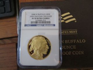 2008 W.  Early Release 1 Oz.  $50 Gold Buffalo Coin,  Ngc Pf 70 photo
