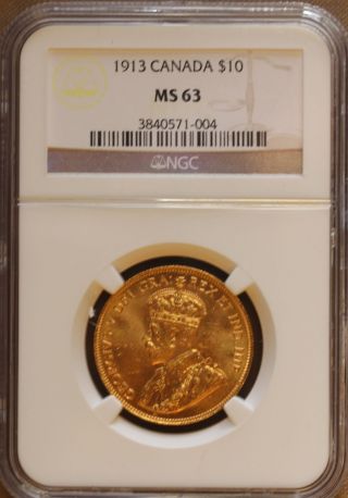 1913 $10 Gold Canada Coin Great Investment Ngc Ms 63 photo