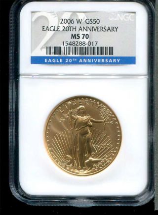 2006 - W $50 Gold Eagle Ngc Ms - 70 Ngc ' S Rare 20th Anniversary Blue Label photo