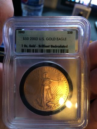 2003 Us $50 American Eagle 1oz Fine Gold Coin Uncirculated Cert By Morgan photo