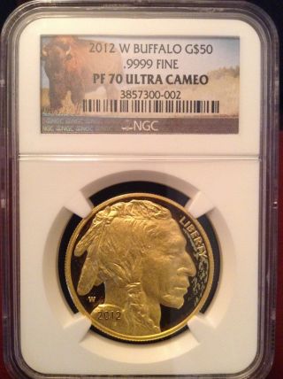 2012 - W 1 Oz American Gold Buffalo Ngc Pf - 70 Ultra Cameo W/buffalo Label photo