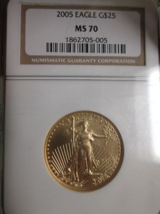 2005 Bu 1/2 Oz $25 Gold American Eagle Ngc Certified Ms 70 photo