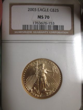 2003 Bu 1/2 Oz $25 Gold American Eagle Ngc Certified Ms 70 photo