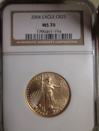 2004 Bu 1/2 Oz $25 Gold American Eagle Ngc Certified Ms 70 photo