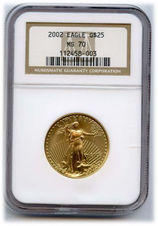 2002 Gold $25 1/2 Ounce Eagle Ngc Ms 70 Rare Date photo