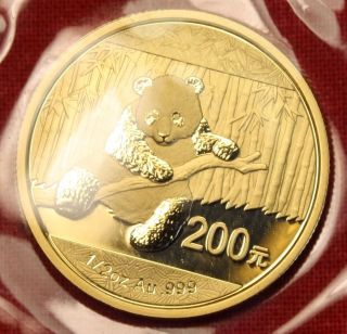 Chinese Gold Panda 2014 1/2 Oz.  999% Bu Great Collector Coin Gift photo