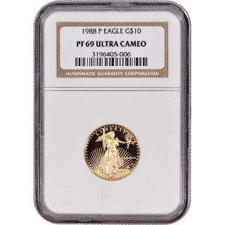 1988 - P American Gold Eagle Proof (1/4 Oz) $10 - Ngc Pf69 Ultra Cameo photo