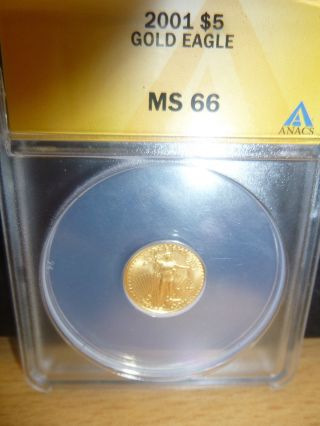 Anacs Certified Ms64 1989 $5 American Eagle 1/10 Oz Of Pure Gold.  (tougher Date) photo